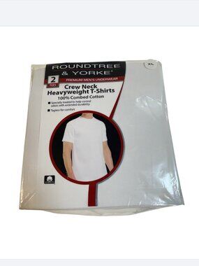 RoundTree and Yorke Mens 2 Pack Cotton Tee T Shirt White Size XL New Heavyweight